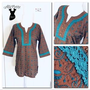 Teal and Brown Bohemian Top Shirt
